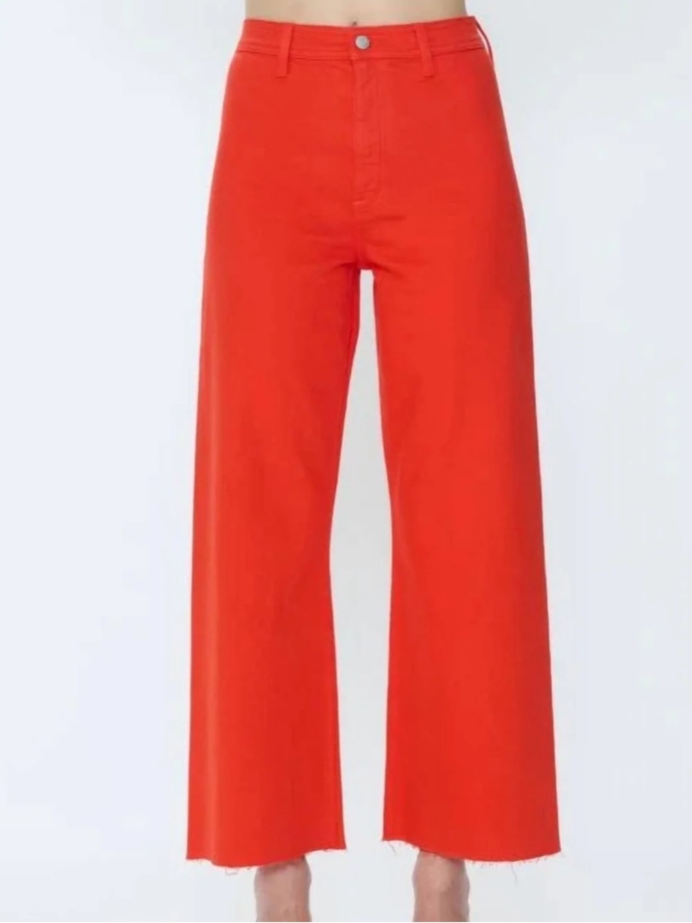 pistola Penny High Rise Wide-Leg Crop Jeans in Vibrant Orange-Red